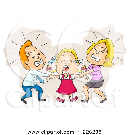 Royalty-Free (RF) Clipart Illustration of Parents Fighting Over Custody Of Their Daughter by BNP Design Studio
