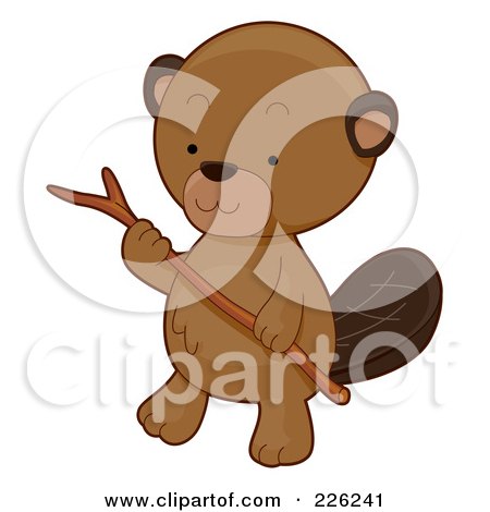Royalty-Free (RF) Clipart Illustration of a Cute Beaver Carrying A Stick by BNP Design Studio