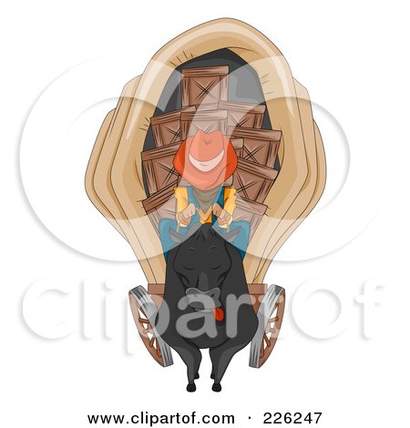 Royalty-Free (RF) Clipart Illustration of a Wild West Cowboy Steering A Wagon by BNP Design Studio