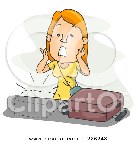 Royalty-Free (RF) Clipart Illustration of a Woman Realizing She Is Missing Luggage by BNP Design Studio