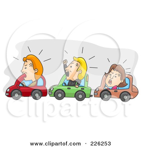 Royalty-Free (RF) Clipart Illustration of Angry Men And Women Stuck In Rush Hour Traffic by BNP Design Studio