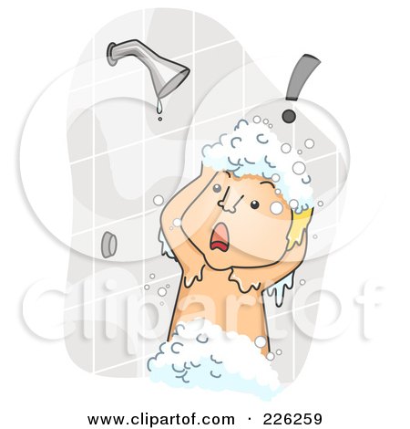 Royalty-Free (RF) Clipart Illustration of a Boy Running Out Of Water In The Shower by BNP Design Studio