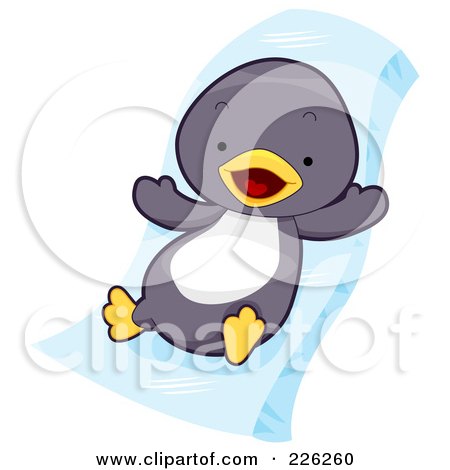 Royalty-Free (RF) Clipart Illustration of a Cute Baby Penguin On An Ice Slide by BNP Design Studio