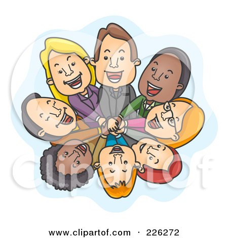 Royalty-Free (RF) Clipart Illustration of a Happy Business Team In A Huddle, Looking Up by BNP Design Studio