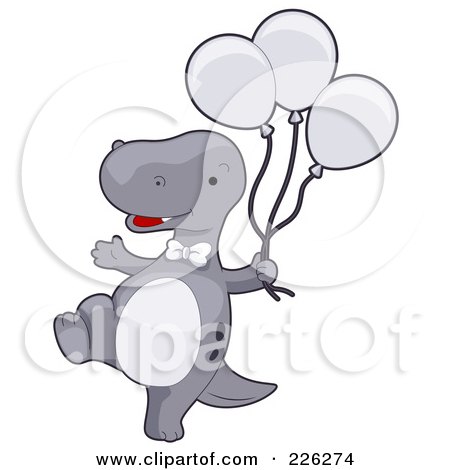 Royalty-Free (RF) Clipart Illustration of a Cute Gray Dinosaur Carrying Balloons by BNP Design Studio