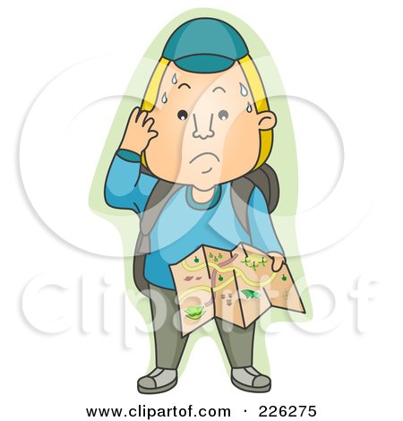 Royalty-Free (RF) Clipart Illustration of a Sweaty Man Holding A Map by BNP Design Studio