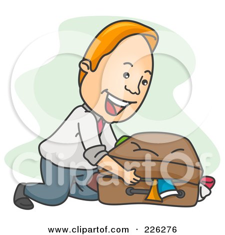 Royalty-Free (RF) Clipart Illustration of a Businessman Packing A Messy Suitcase by BNP Design Studio