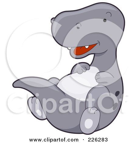 Royalty-Free (RF) Clipart Illustration of a Cute Gray Dinosaur Rubbing His Belly by BNP Design Studio