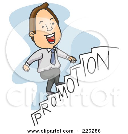 Royalty-Free (RF) Clipart Illustration of a Businessman Walking Up The Steps To A Promotion by BNP Design Studio