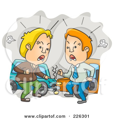 Royalty-Free (RF) Clipart Illustration of Two Men Yelling At The Scene Of A Car Accident by BNP Design Studio