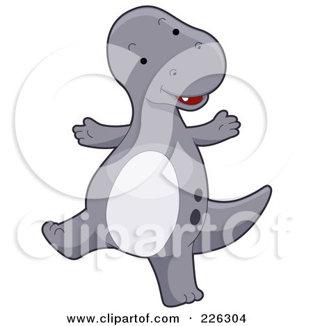 Royalty-Free (RF) Clipart Illustration of a Cute Gray Dinosaur Dancing by BNP Design Studio