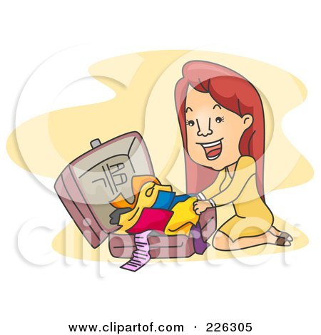 Royalty-Free (RF) Clipart Illustration of a Woman Kneeling And Packing A Suitcase by BNP Design Studio
