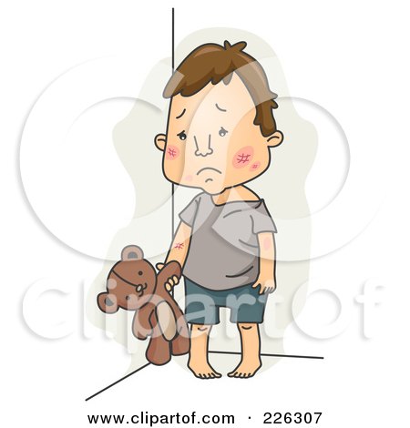 Royalty-Free (RF) Clipart Illustration of a Sad Abused Child With A Teddy Bear by BNP Design Studio