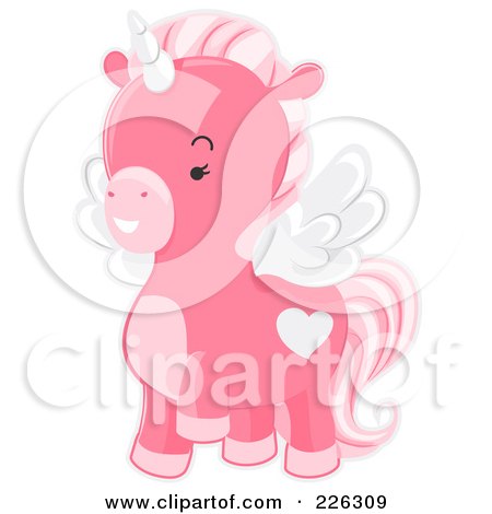 Royalty-Free (RF) Clipart Illustration of a Cute Pink Winged Unicorn Prancing by BNP Design Studio