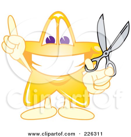 Royalty-Free (RF) Clipart Illustration of a Star School Mascot Holding Scissors by Toons4Biz