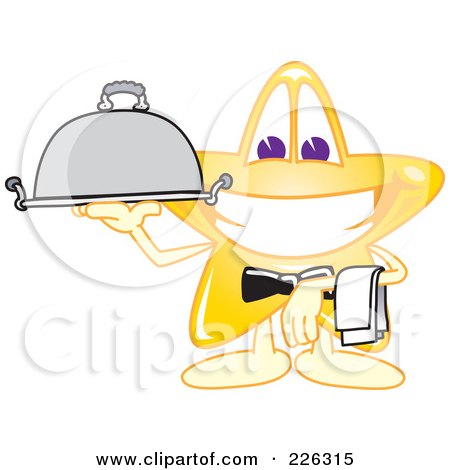 Royalty-Free (RF) Clipart Illustration of a Star School Mascot Waiter Serving A Platter by Mascot Junction