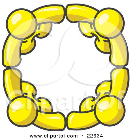 Clipart Illustration of Four Yellow People Standing in a Circle and Holding Hands For Teamwork and Unity by Leo Blanchette