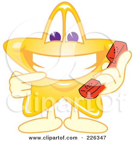 Royalty-Free (RF) Clipart Illustration of a Star School Mascot Holding A Phone by Mascot Junction