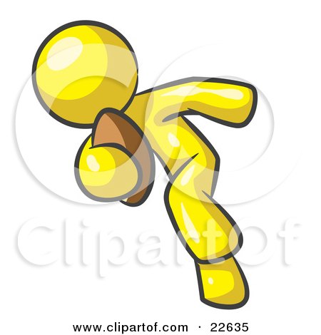 Clipart Illustration of a Yellow Man Running With A Football In Hand During A Game Or Practice by Leo Blanchette