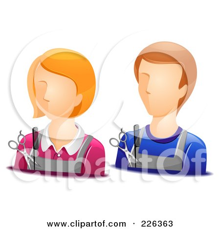 Royalty-Free (RF) Clipart Illustration of a Digital Collage Of Male And Female Hair Stylist Avatars by BNP Design Studio