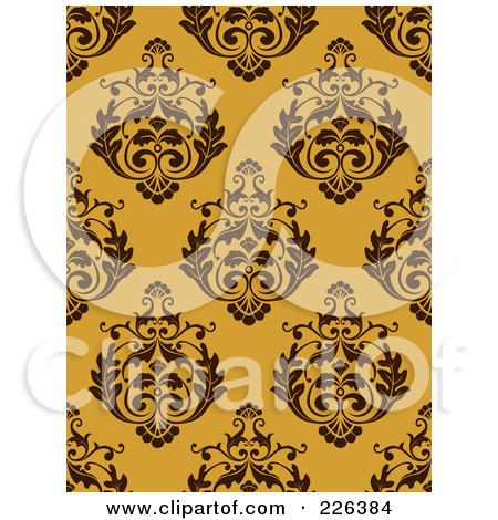 Royalty-Free (RF) Clipart Illustration of a Yellow Seamless Damask Background Pattern - 1 by BNP Design Studio