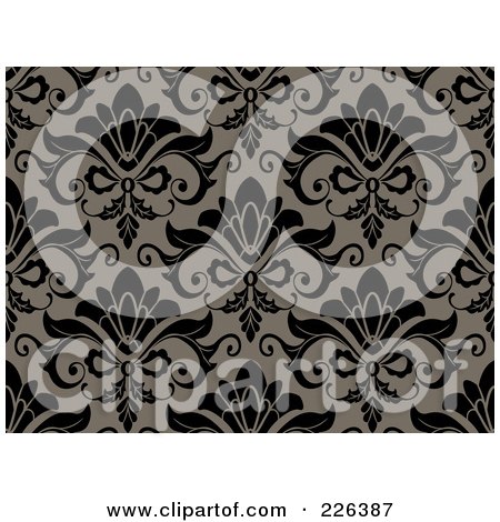 Royalty-Free (RF) Clipart Illustration of a Black And Toupe Seamless Damask Background Pattern by BNP Design Studio