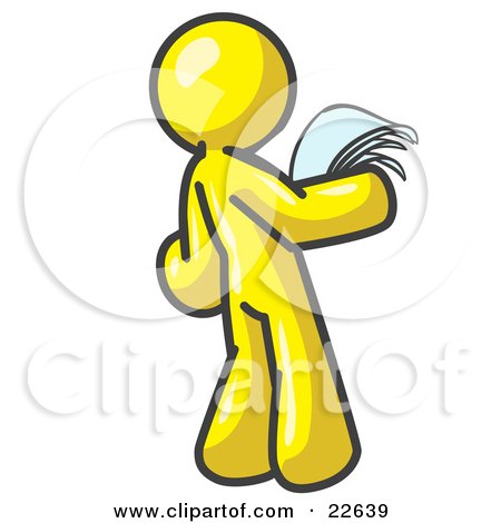 Clipart Illustration of a Serious Yellow Man Reading Papers and Documents by Leo Blanchette