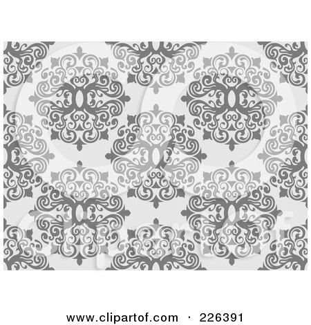 Royalty-Free (RF) Clipart Illustration of a Gray Seamless Damask Background Pattern by BNP Design Studio