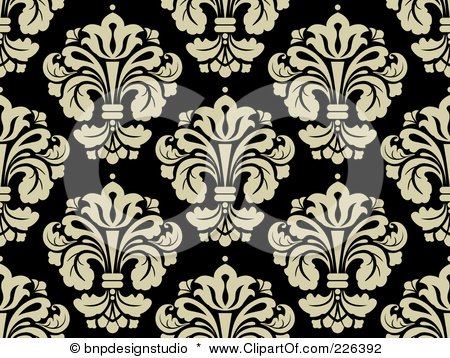 Royalty-Free (RF) Clipart Illustration of a Black And Beige Damask Background Pattern - 1 by BNP Design Studio