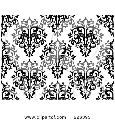 Royalty-Free (RF) Clipart Illustration of a Black And White Seamless Damask Background Pattern - 1 by BNP Design Studio