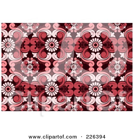 Royalty-Free (RF) Clipart Illustration of a Red Seamless Damask Background Pattern by BNP Design Studio