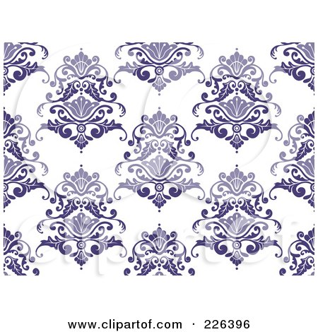 Royalty-Free (RF) Clipart Illustration of a Purple Seamless Damask Background Pattern - 2 by BNP Design Studio