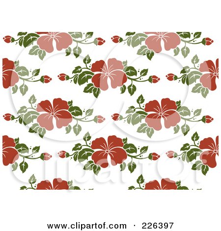 Royalty-Free (RF) Clipart Illustration of a Red Floral Pattern On White Background by BNP Design Studio