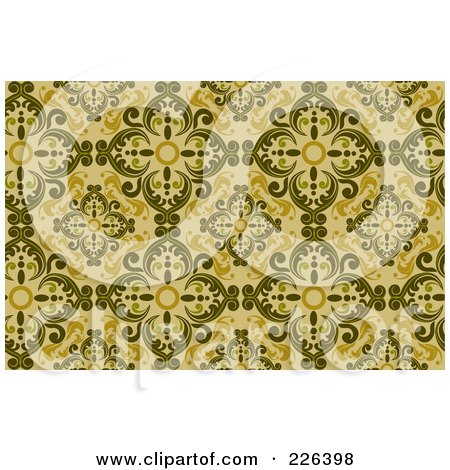 Royalty-Free (RF) Clipart Illustration of a Yellow Seamless Damask Background Pattern - 2 by BNP Design Studio