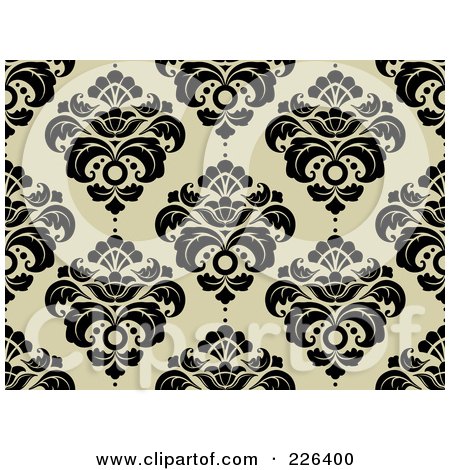Royalty-Free (RF) Clipart Illustration of a Black And Beige Damask Background Pattern - 2 by BNP Design Studio