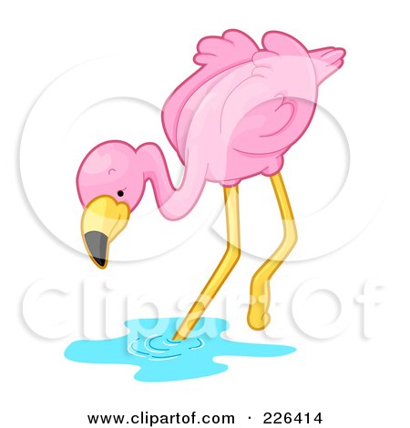 Royalty-Free (RF) Clipart Illustration of a Pink Flamingo Stepping Into Water by BNP Design Studio