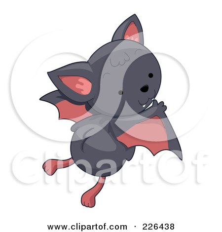 Royalty-Free (RF) Clipart Illustration of a Cute Gray Bat Flying Away by BNP Design Studio