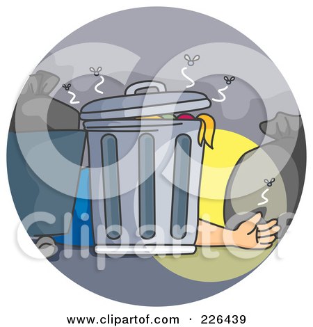 Royalty-Free (RF) Clipart Illustration of a Man Laying Behind A Trash Can by BNP Design Studio