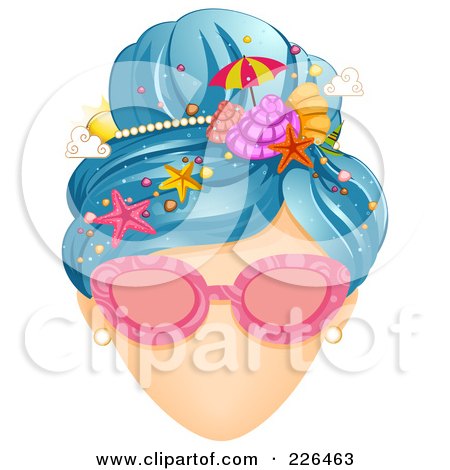 Royalty-Free (RF) Clipart Illustration of a Faceless Woman With Shades And Beach, Summer Time Hair by BNP Design Studio