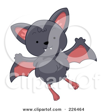 Royalty-Free (RF) Clipart Illustration of a Cute Gray Bat Flying by BNP Design Studio