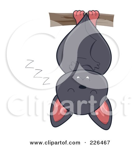 Royalty-Free (RF) Clipart Illustration of a Cute Gray Bat Sleeping Upside Down by BNP Design Studio