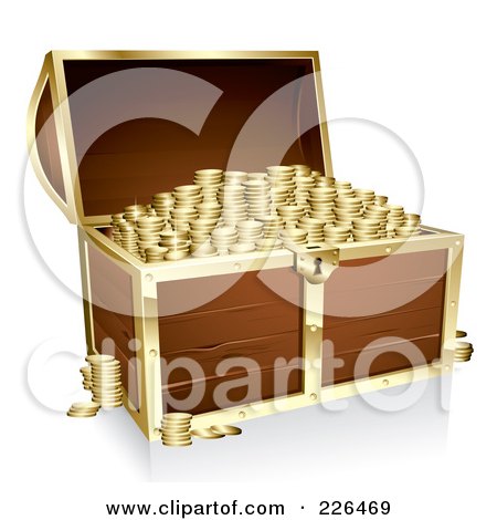 Royalty-Free (RF) Clipart Illustration of a 3d Full Wooden Treasure Chest With Gold Trim by TA Images