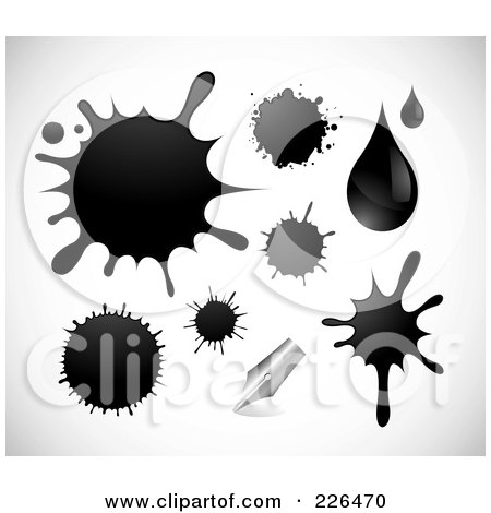 Royalty-Free (RF) Clipart Illustration of a Digital Collage Of Ink Splatters, Drops And A Pen Tip by TA Images