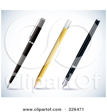 Royalty-Free (RF) Clipart Illustration of a Digital Collage Of A Ball Point Pen, Pencil And Ink Pen by TA Images