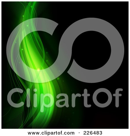 Royalty-Free (RF) Clipart Illustration of an Abstract Magical Green Wave Background On Black by TA Images