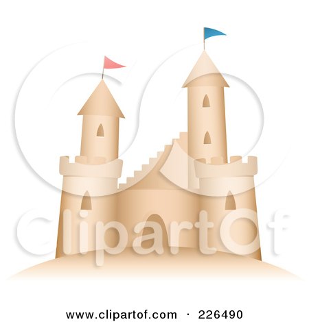 Royalty-Free (RF) Clipart Illustration of a Sand Castle With Flags On The Turrets by TA Images