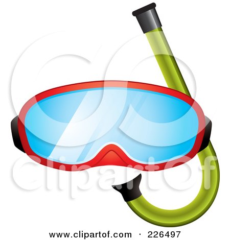 Royalty-Free (RF) Clipart Illustration of a Red Snorkel Mask And Green Snorkel by TA Images