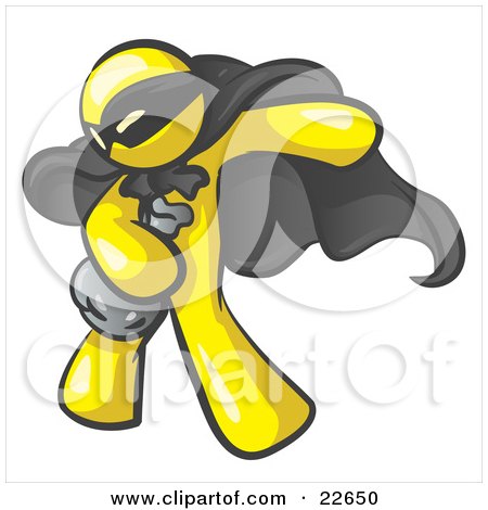 Clipart Illustration of a Yellow Man In A Mask And Cape, Stealing Belongings In A Bag by Leo Blanchette