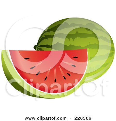 Royalty-Free (RF) Clipart Illustration of a Huge Watermelon Slice With Red Flesh by TA Images