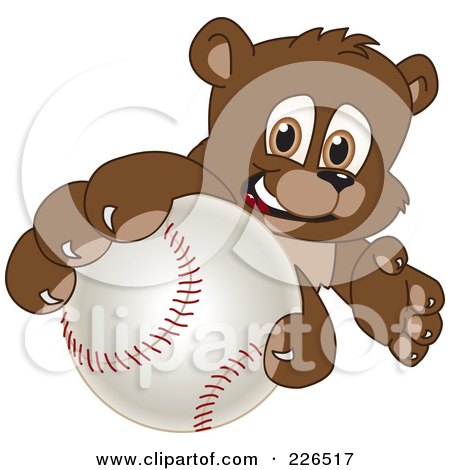 Royalty-Free (RF) Clipart Illustration of a Bear Cub School Mascot Grabbing A Baseball by Mascot Junction